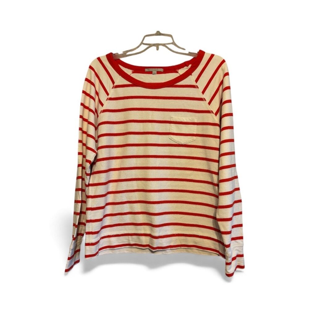 Gap Top Red and White Stripe Long Sleeve Casual Office Size Medium